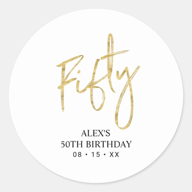 Gold Lettering Fifty 50th Birthday Favour Thank yo Classic Round Sticker (Front)