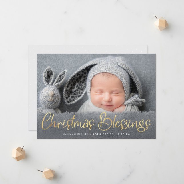 gold lettering holiday birth announcement (Front/Back In Situ)