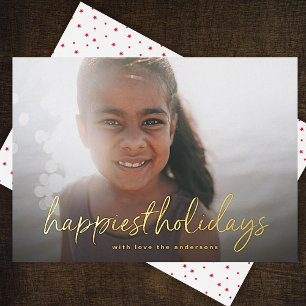 Gold Lettering   Photo Happiest Christmas Foil Holiday Card