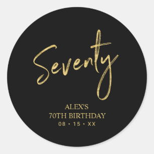 Gold Lettering Seventy 70th Birthday Party Favour  Classic Round Sticker