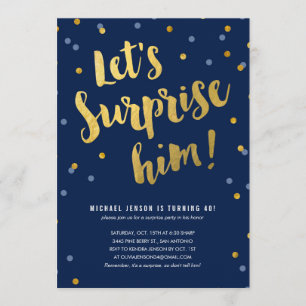 Gold Lettering Surprise Party Invitations for Him