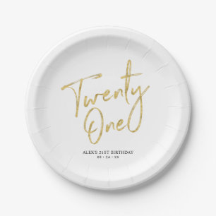 Gold Lettering Twenty one 21st birthday Party Paper Plate