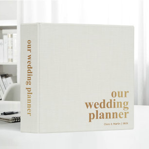 Gold Lettering Wedding Planner Elegant Linen Cloth Binder