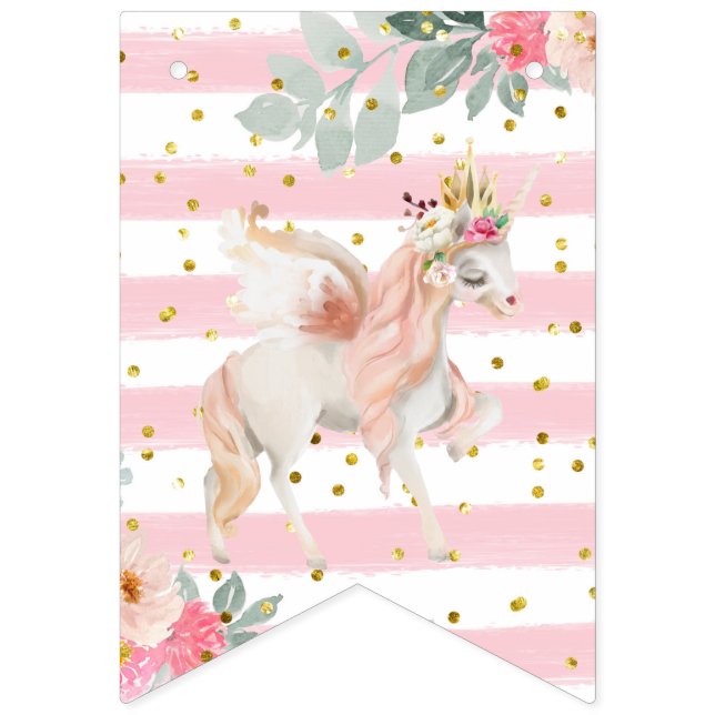 Gold Letters and Unicorns Happy Birthday Bunting F Bunting Flags (First Flag)