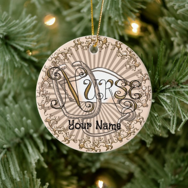 Gold letters nurse ceramic ornament (Tree)