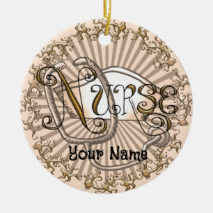 Gold Letters Nurse  Ceramic Ornament