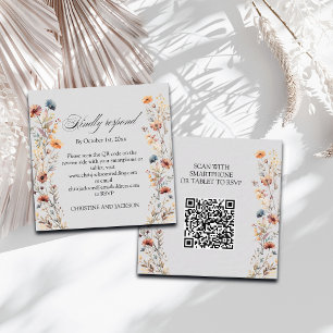 Gold Letters Wildflowers QR Code Wedding RSVP Card