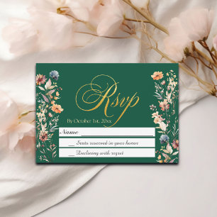 Gold Letters Wildflowers Wedding RSVP Card