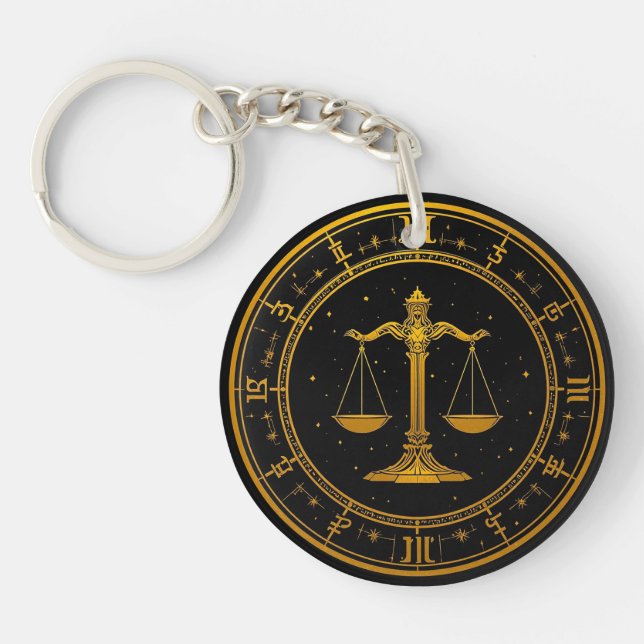 Gold Libra Zodiac Keychain (Front)