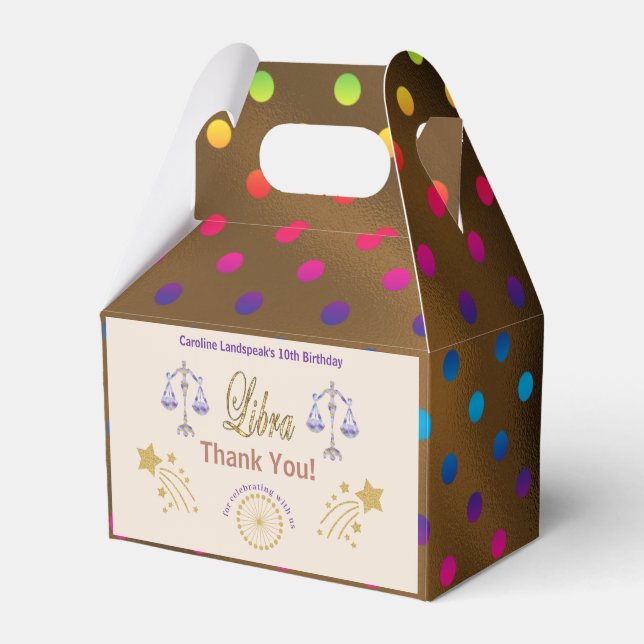 Gold Libra Zodiac multicolored confetti  Favor Box (Front Side)