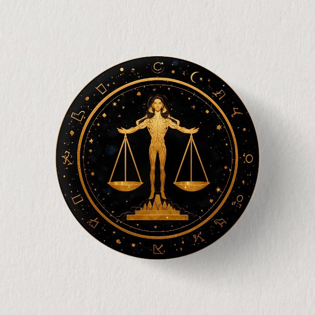Gold Libra Zodiac Scales 1 Inch Round Button (Front)