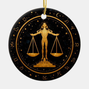 Gold Libra Zodiac Scales Ceramic Ornament