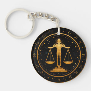 Gold Libra Zodiac Scales Keychain