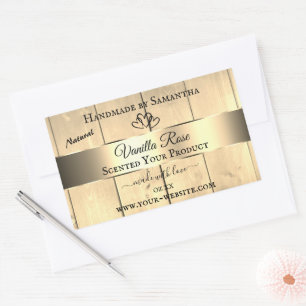 Gold Light Brown Wood Grain Product Labels Hearts