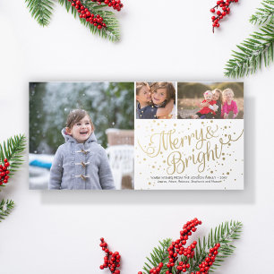 Gold Light Merry Bright Collage 3 Photo Card White