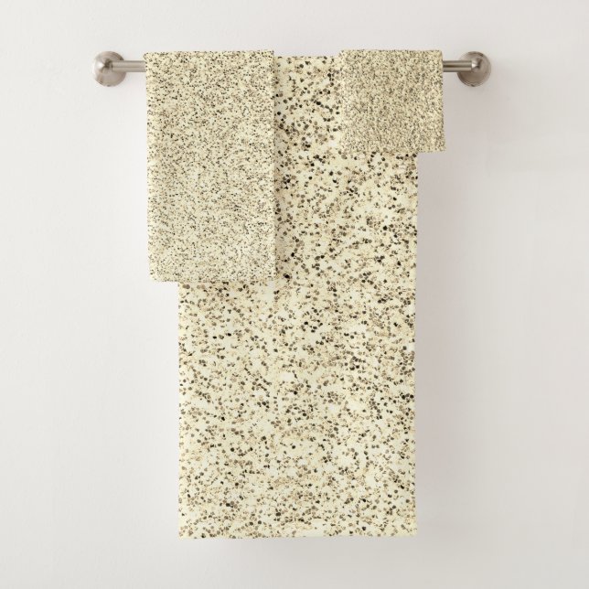 Gold light soft faux glitter sparkles bath towel set (Insitu)