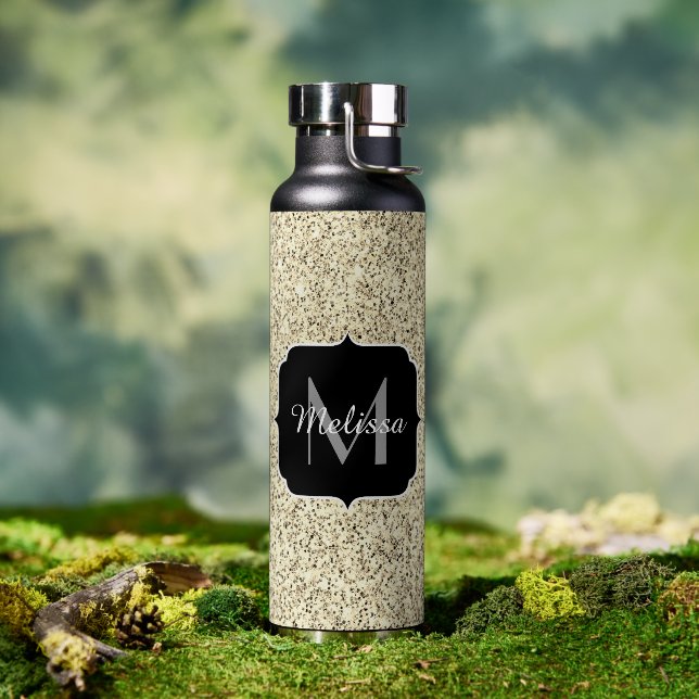 Gold light soft faux glitter sparkles Monogram Water Bottle (Outdoor)