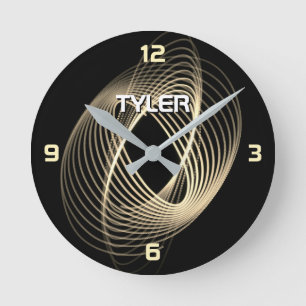 Gold Light Spiral, Gold Numbers, DIY Name in White Round Clock