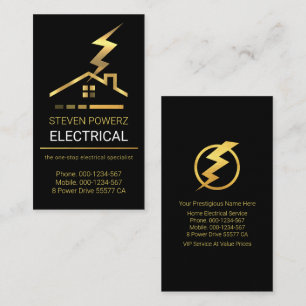 Gold Lightning Striking Home Business Card