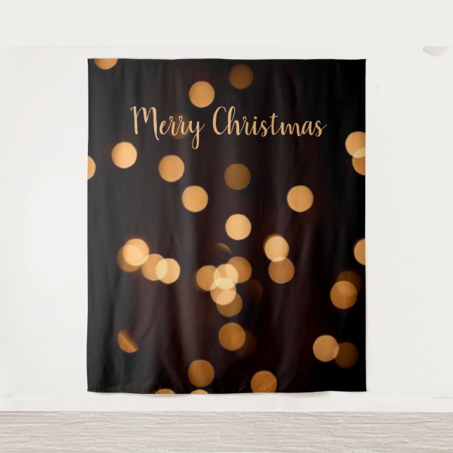 Gold Lights Bokeh Christmas Photo Booth Backdrop Tapestry (Front)