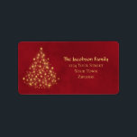 Gold Lights Christmas Tree on Red Return Address Label<br><div class="desc">These beautiful return address labels feature a festive design that is at once traditional and modern. There is a Christmas tree made completely of gold lights on a marbled crimson red background with your name and address off to the right.</div>