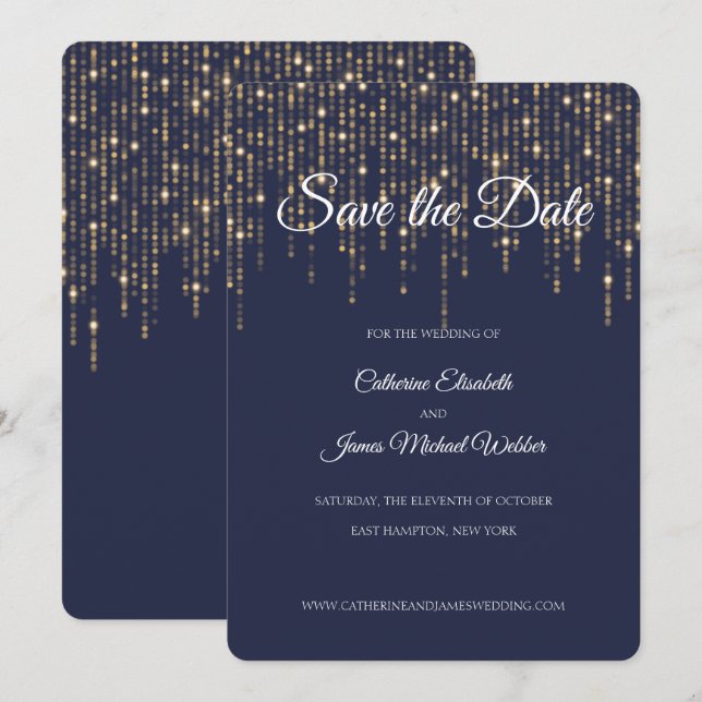 Gold Lights, Midnight Blue, Save the Date Invitation (Front/Back)
