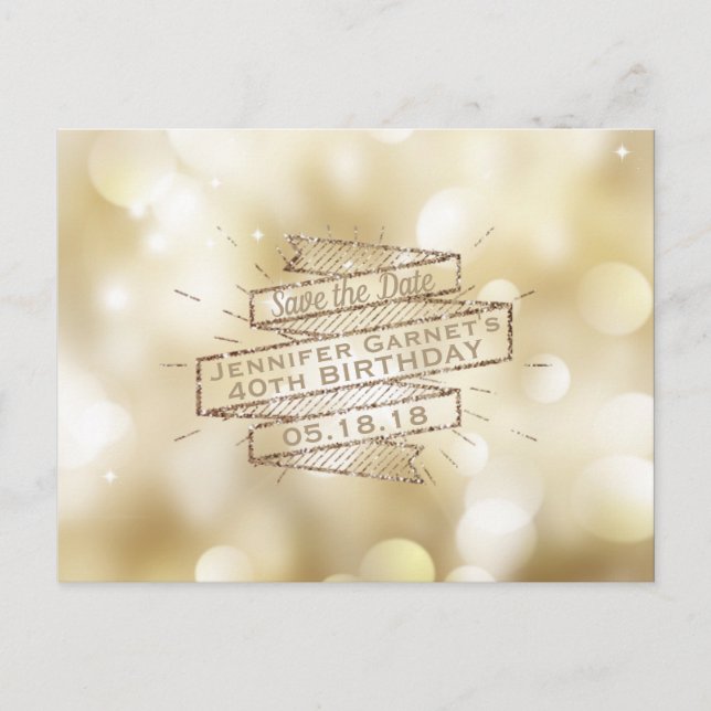 Gold Lights Save the Date Elegant Birthday Party Announcement Postcard (Front)