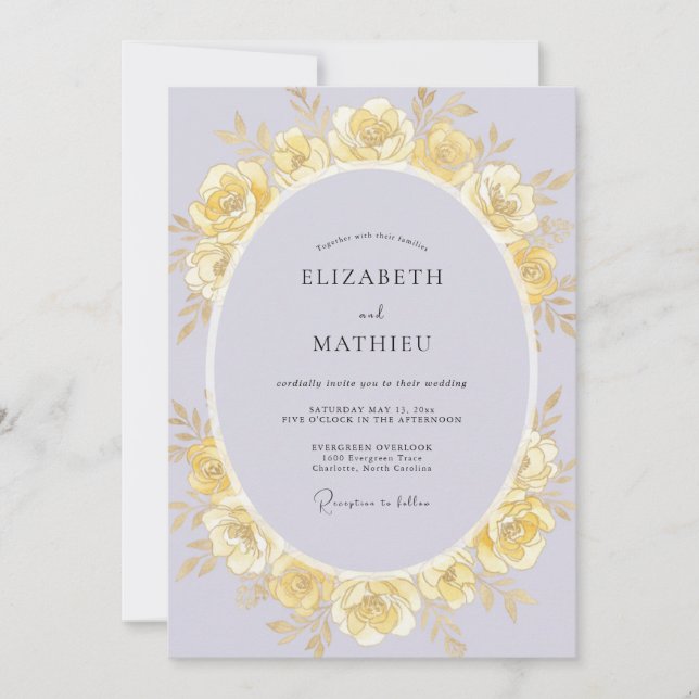 Gold Lilac Rose Wedding Invitation (Front)