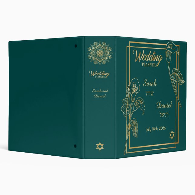 Gold Lilies on Green Wedding Planner Binder (Background)