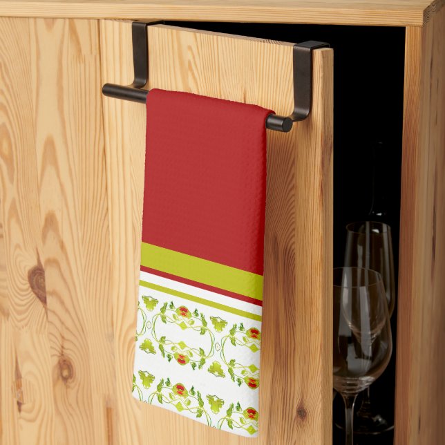 Gold lime green modern patterned kitchen towel (Thirds Fold)