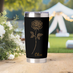 Gold Line Art Rose Custom Name Gift Insulated Tumbler