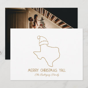 Gold Line Art Santa Texas Holiday Card