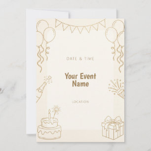 Gold Line Balloon Banner Cake Invitation