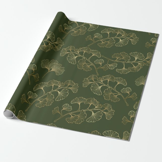 Gold Line Botanical Pattern Wrapping Paper (Unrolled)