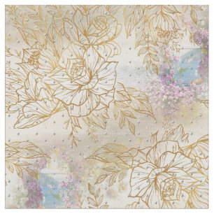 Gold line-drawing rose on a cream texture pattern fabric