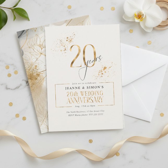 Gold Line Floral 20th Anniversary ID1169 Invitation (Creator Uploaded)
