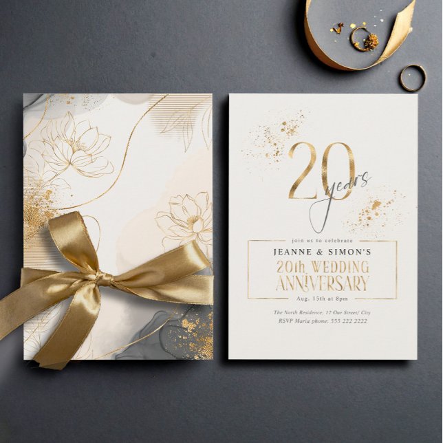 Gold Line Floral 20th Anniversary ID1169 Invitation (Creator Uploaded)