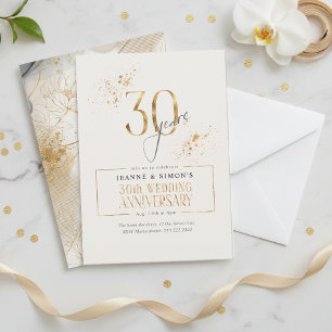 Gold Line Floral 30th Anniversary ID1169 Invitation