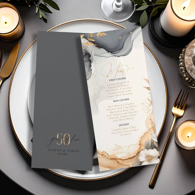 Gold Line Floral 50th Anniversary Menu ID1169 (Créateur téléchargé)