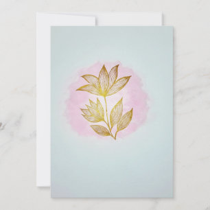 Gold Line Floral on Pink Watercolor Wash Holiday Card
