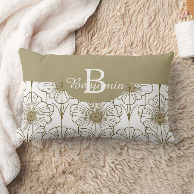 Gold Line Floral Pattern Throw Pillow (Blanket)