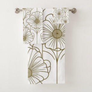 Gold Line Floral Pattern Towel