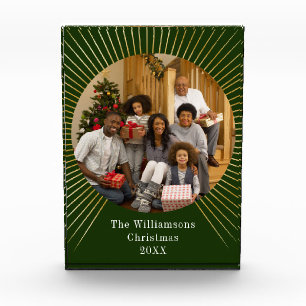 Gold Line Green Family Christmas Photo Block