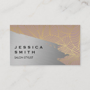 Gold Line Leaf Pattern   Silver Brushed Business Card