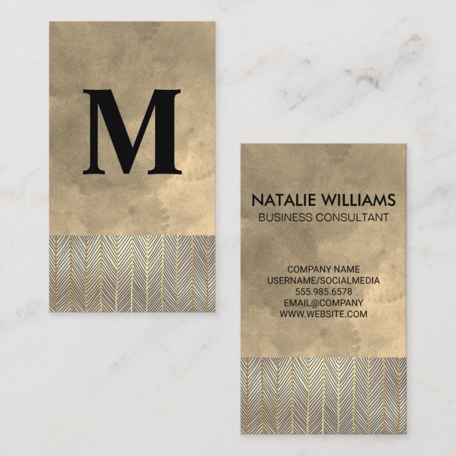 Gold Line Pattern | Watercolor Background Business Card (Front/Back)