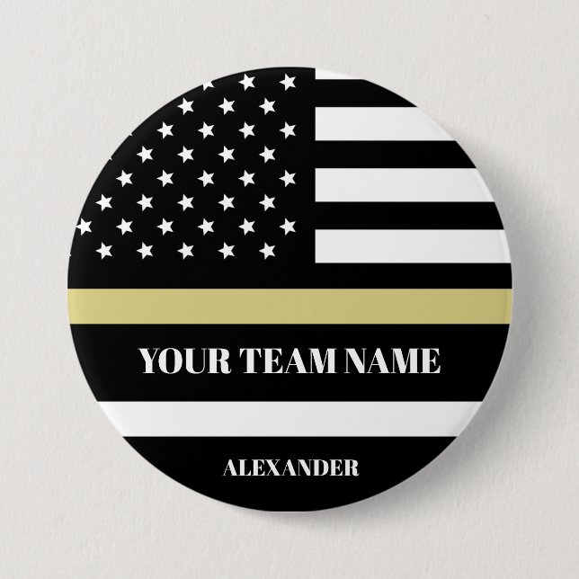 Gold Line U.S. Flag with Custom Team & Name  3 Inch Round Button (Front)