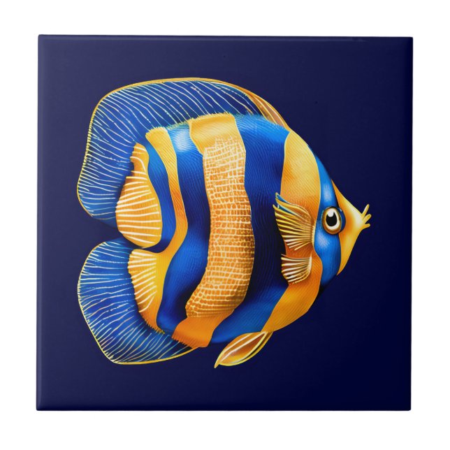 Gold lined butterfly reef fish beach sea theme tile (Front)
