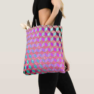 Gold Lined Diamond-Shaped Hexagon in Pastel Tote Bag