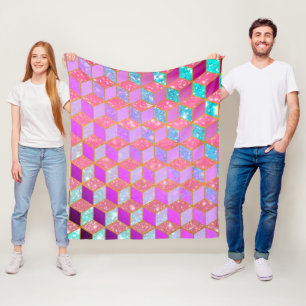 Gold Lined Diamond-Shaped Hexagon in Pastel V Fleece Blanket