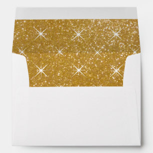 Gold lined envelopes with golden glittery sparkles